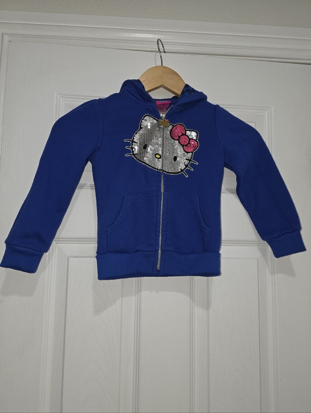 Hello Kitty Girls' Blue Sequin Zip Hoodie, Size 4